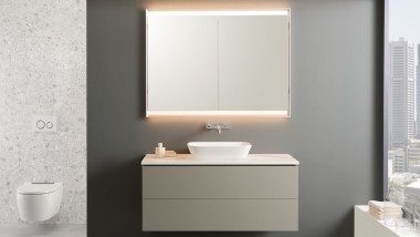 Geberit ONE lavabo da appoggio con mobile sottolavabo in beige