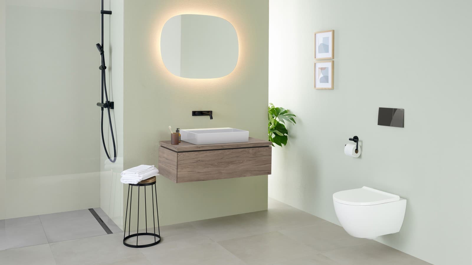 Lavabo Geberit ONE e specchio Geberit Option ovale Lavabo Geberit ONE e specchio Geberit Option ovale