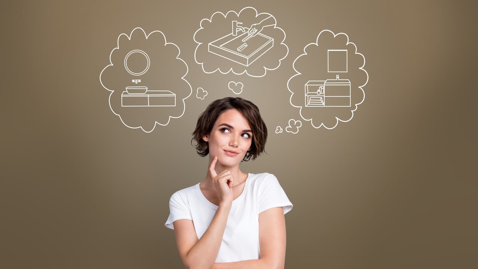 Donna che pensa all'area lavabo da sogno. Donna che pensa all'area lavabo da sogno.