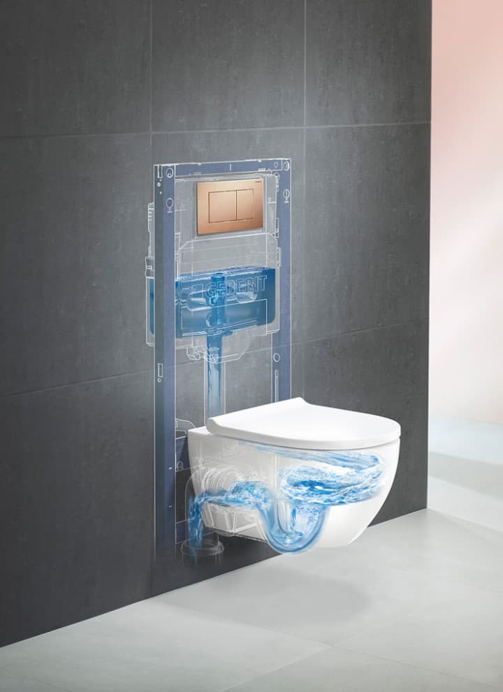 WC-System Geberit con WC Acanto, tecnologia TurboFlush e placca di comando Geberit Sigma40 WC-System Geberit con WC Acanto, tecnologia TurboFlush e placca di comando Geberit Sigma40