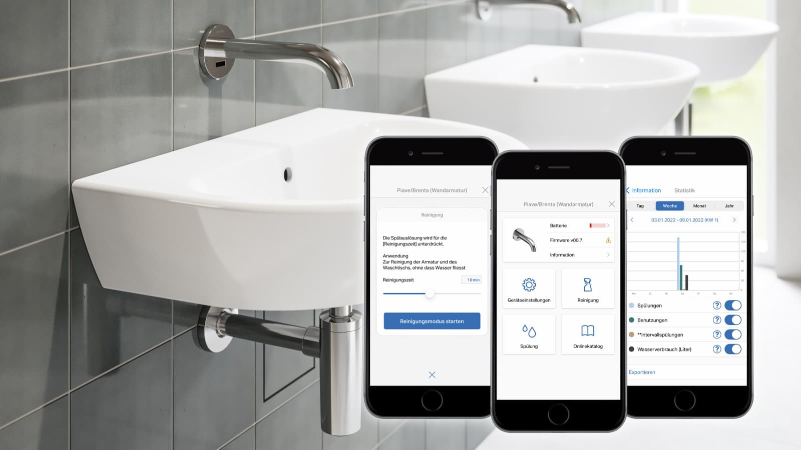 Regolazione dei rubinetti per lavabo con Geberit Control App Regolazione dei rubinetti per lavabo con Geberit Control App