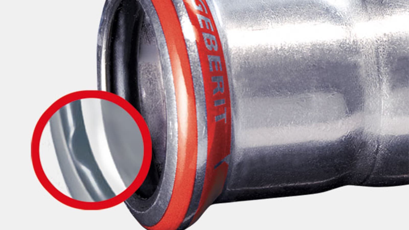 Raccordo Geberit Mapress Acciaio al Carbonio con indicatore ottico di pressatura rosso e O-ring nero Raccordo Geberit Mapress Acciaio al Carbonio con indicatore ottico di pressatura rosso e O-ring nero